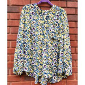 Lane Bryant Teal Purple Gold Floral HiLo Sheer Blouse Work to Party Plus 18/20